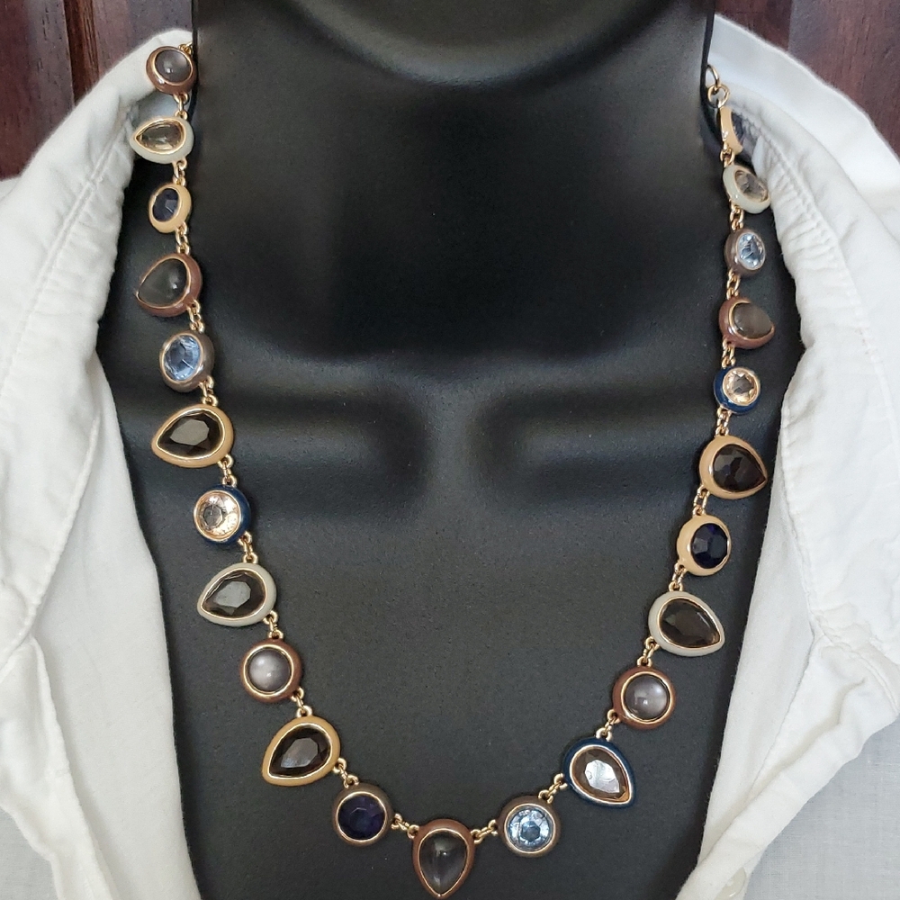 Anthropologie Gold and Blue Gemstone Necklace